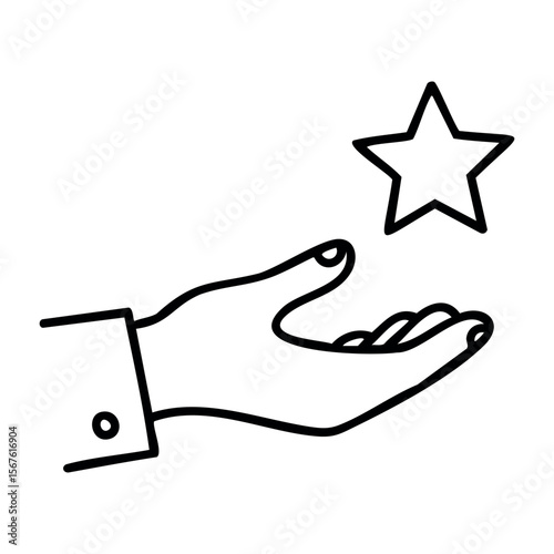Outstretched hand reaching for a star, symbolizing aspiration and achievement. Vector hand-drawn doodle illustration