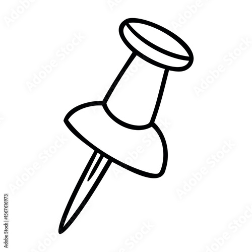 Simple outline of a push pin design with pointed tip. Vector hand-drawn doodle illustration