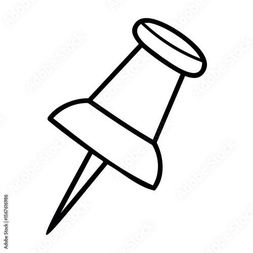 Drawing of a pushpin with simple line art design. Vector hand-drawn doodle illustration