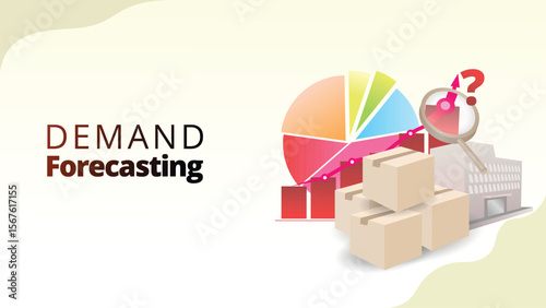demand forecasting concept. cardboard product in front of graphicc char and factory. supply chain management illustration vector illustration