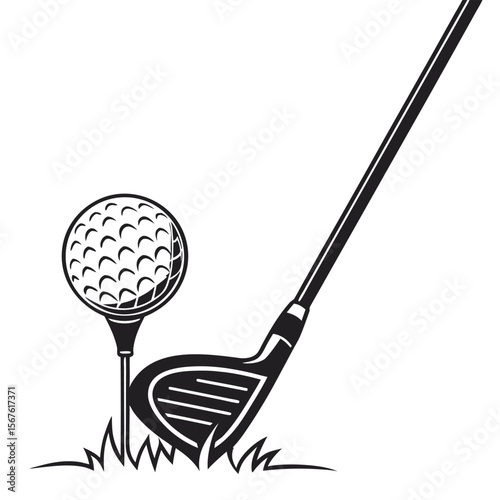 Vector art of a golf ball on tee with club isolated on white background