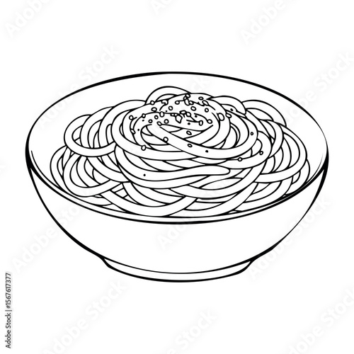 Line art of delicious spaghetti bowl with simple intricate design. Vector hand-drawn doodle illustration