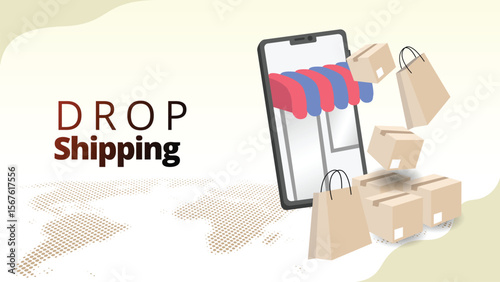 drop shipping concept.mobile screen shopping with package.  supply chain management illustration vector illustration