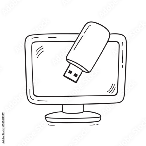 A USB drive plugged into a port beneath the monitor