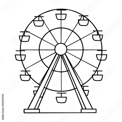 Outline drawing of a ferris wheel with empty gondolas. Vector hand-drawn doodle illustration