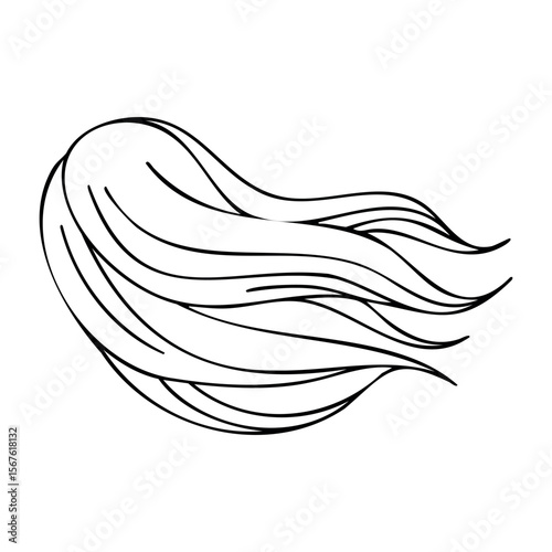 Flowing line art illustration of long hair in movement. Vector hand-drawn doodle illustration