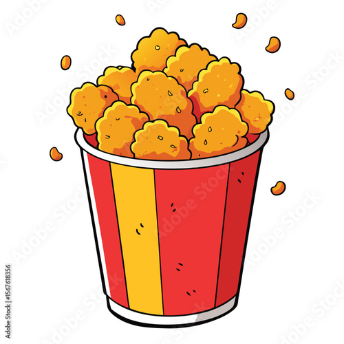 Delicious Golden Chicken Nuggets Overflowing From Red Bucket	
