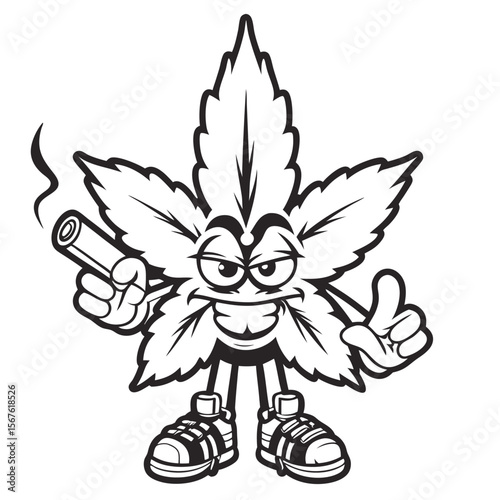Cartoon Marijuana Leaf Character Smoking a Joint	