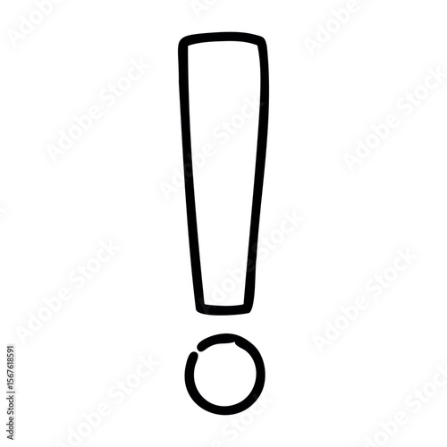 Minimalist exclamation mark symbol design on white background. Vector hand-drawn doodle illustration
