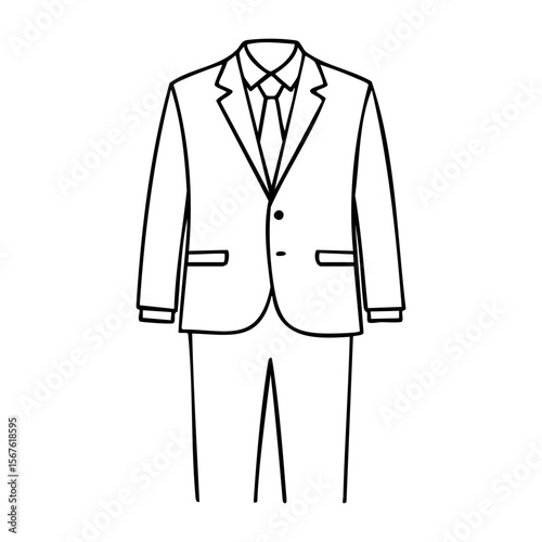 Simple line art of formal suit with tie. Vector hand-drawn doodle illustration