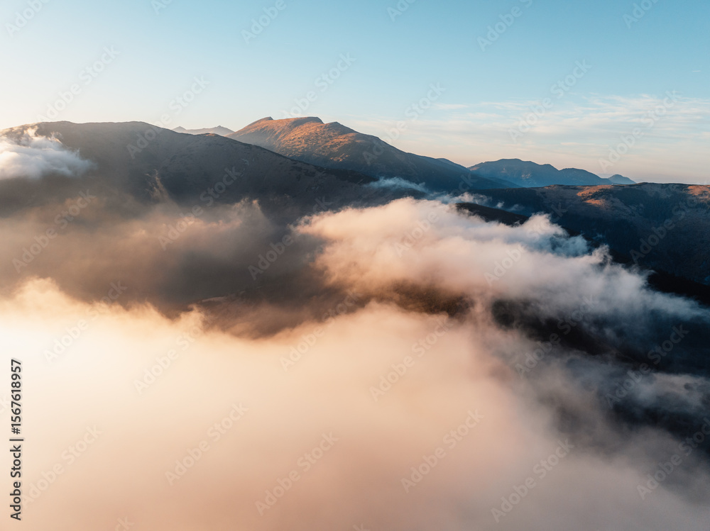 Obraz premium Sunset over Liptov region in Low Tatras mountains. Lajstoch near certovica pass landspace, slovakia.