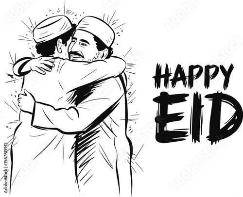 Eid alFitr Happy Eid Mubarak Illustration  Embrace Celebration Muslim Holiday