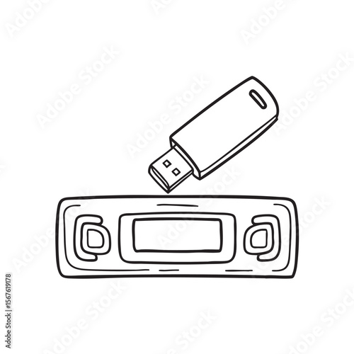 A USB flash drive extending from the stereo slot in a car