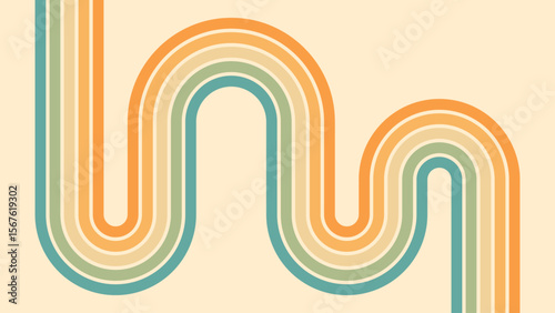 Abstract background of rainbow groovy Wavy Line design in 1970s Hippie Retro style. Vector pattern ready to use for cloth, textile, wrap and other.