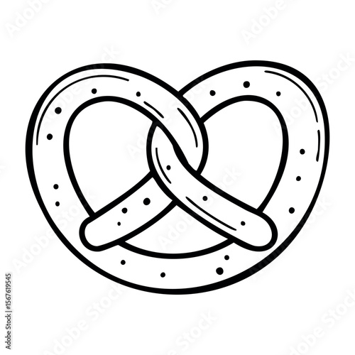 Outline drawing of a classic pretzel with dotted details. Vector hand-drawn doodle illustration