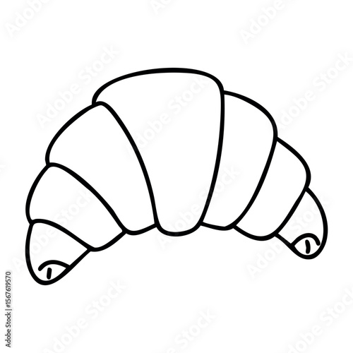 Simple black and white croissant outline drawing. Vector hand-drawn doodle illustration