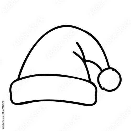 Santa claus hat outline icon in minimalist style. Vector hand-drawn doodle illustration