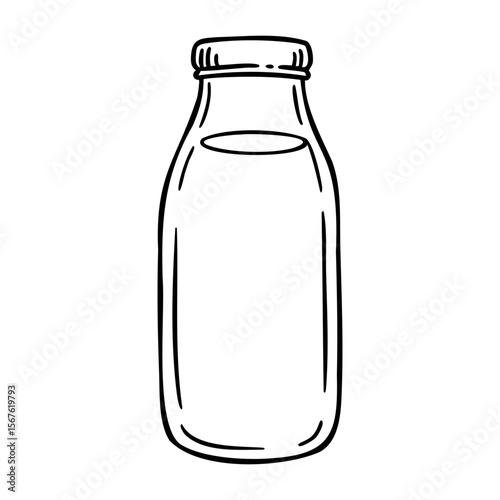Simple line drawing of a milk bottle with cap. Vector hand-drawn doodle illustration