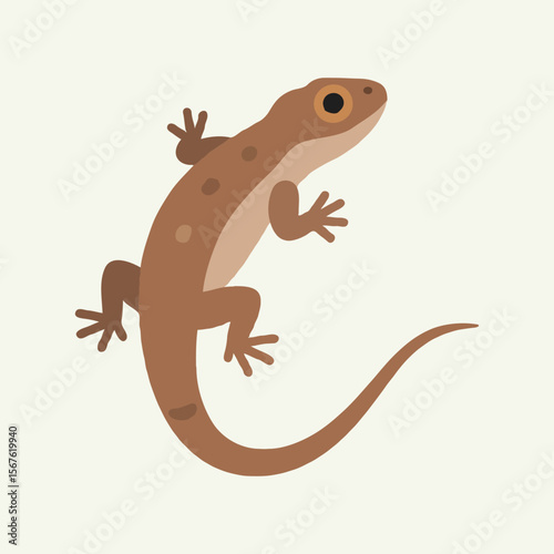 Simple Vector of Brown Gecko or Lizard with Long Tail – Flat Animal Side View