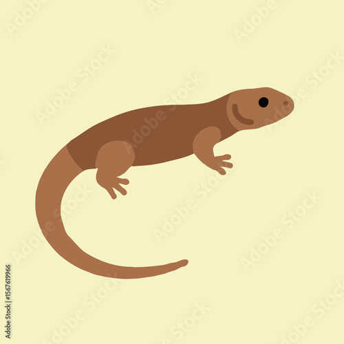 Reptile Vector Illustration – Flat Style Brown Lizard with Long Tail, Side View