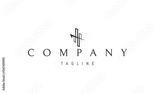 A vector logo featuring an abstract image a simplified silhouette of a city skyline rendered in a minimal, geometric style.