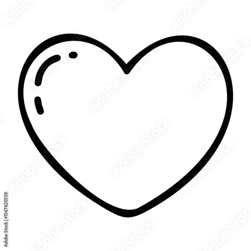 Simple black and white heart icon with a minimalist design. Vector hand-drawn doodle illustration