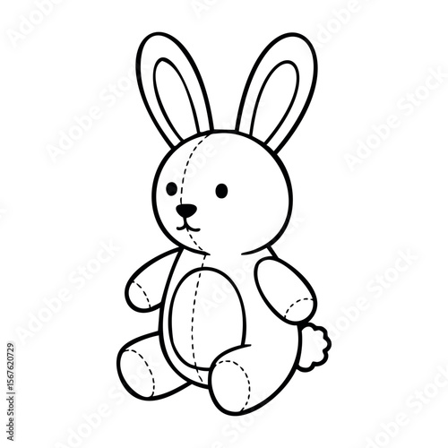 Cute plush bunny toy outline with stitch detailing. Vector hand-drawn doodle illustration