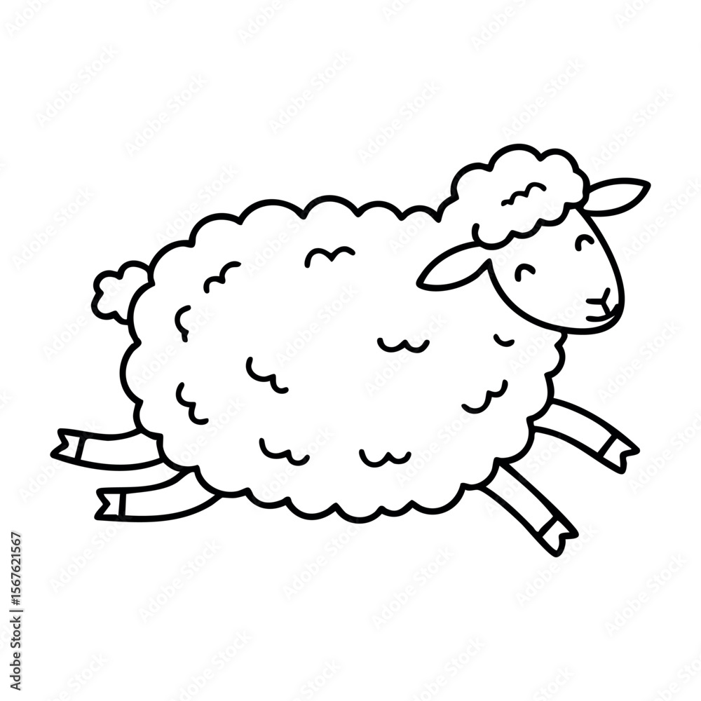 Obraz premium Cartoon sheep illustration featuring fluffy wool and cute expression. Vector hand-drawn doodle illustration