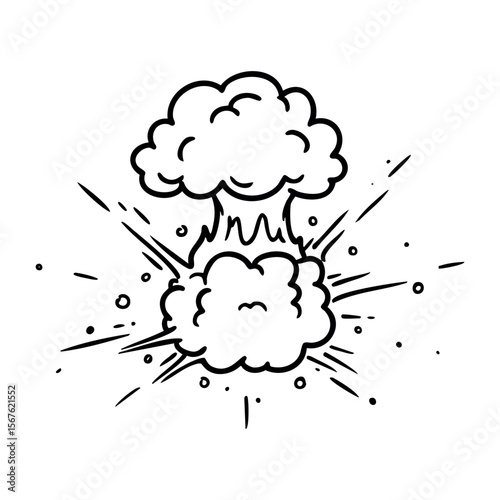 Cartoon style explosion with smoke and debris effect. Vector hand-drawn doodle illustration