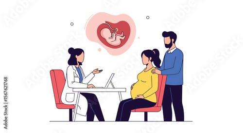 Doctor Consultation With Pregnant Couple Discussing Fetal Development