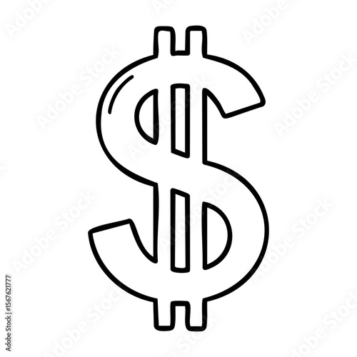 Simple dollar sign icon illustration for finance and currency themes. Vector hand-drawn doodle illustration