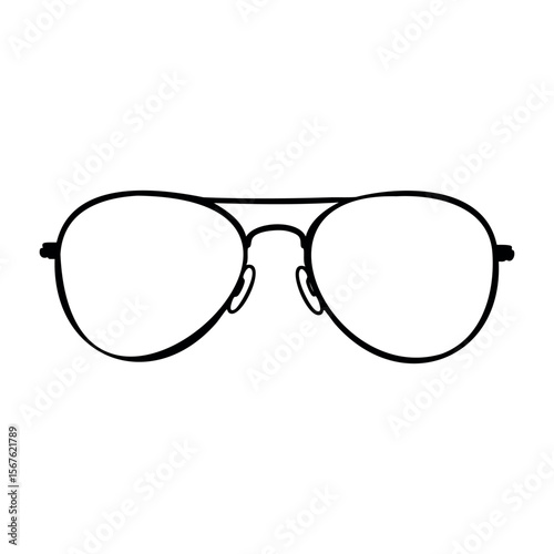 Minimalist eyeglasses design with thick frame and clear lenses in black and white. Vector hand-drawn doodle illustration