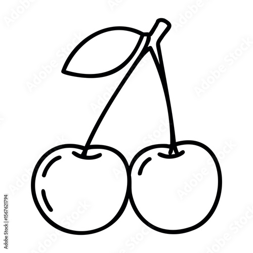 Simple line drawing of two cherries on a stem. Vector hand-drawn doodle illustration