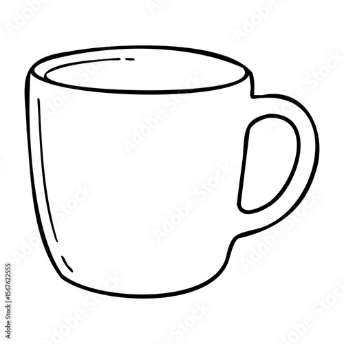 Simple line art of a coffee mug with a large handle. Vector hand-drawn doodle illustration