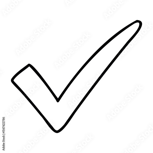 Simple line drawing of a check mark symbol with bold outline. Vector hand-drawn doodle illustration