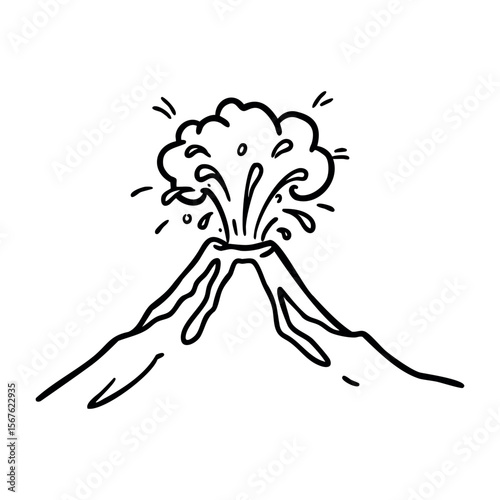 Hand-drawn illustration of volcano erupting with smoke and lava. Vector hand-drawn doodle illustration