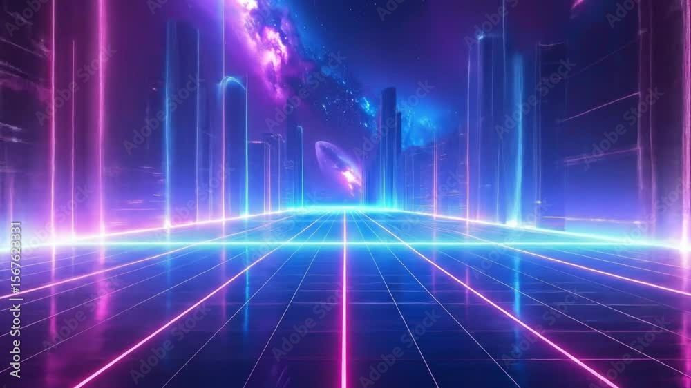 Neon futuristic hallway