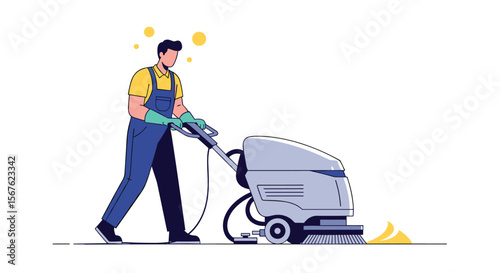 Professional floor cleaning service with modern equipment and skilled worker