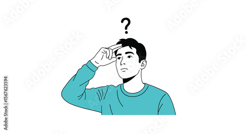 Confused person looking up with a question mark above his head