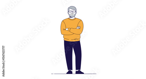A Person Wearing a Yellow Sweater and Blue Pants Standing with Arms Crossed
