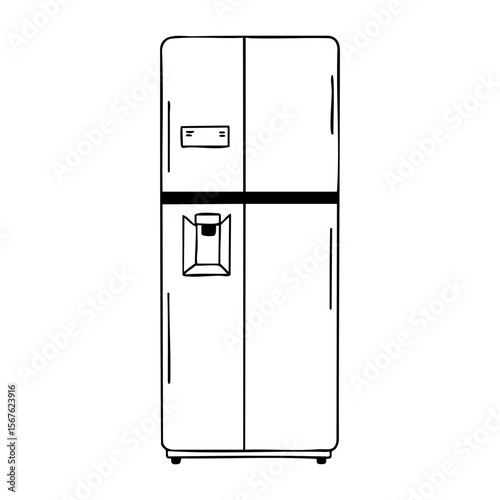 Simplistic line art of a modern double-door refrigerator. Vector hand-drawn doodle illustration