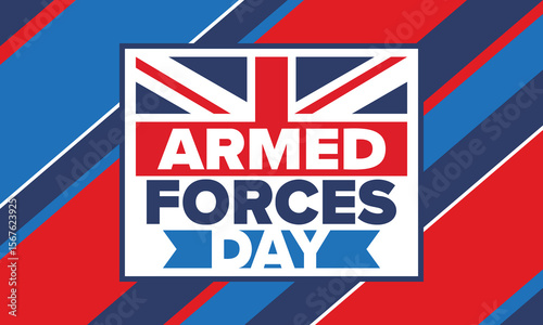 Armed Forces Day in United Kingdom. Great Britain flag. Veterans' and Memorial Day. Holiday to honoring the armed forces. British flag. Army Day. Creative art poster. Vector illustration