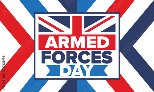 Armed Forces Day in United Kingdom. Great Britain flag. Veterans' and Memorial Day. Holiday to honoring the armed forces. British flag. Army Day. Creative art poster. Vector illustration