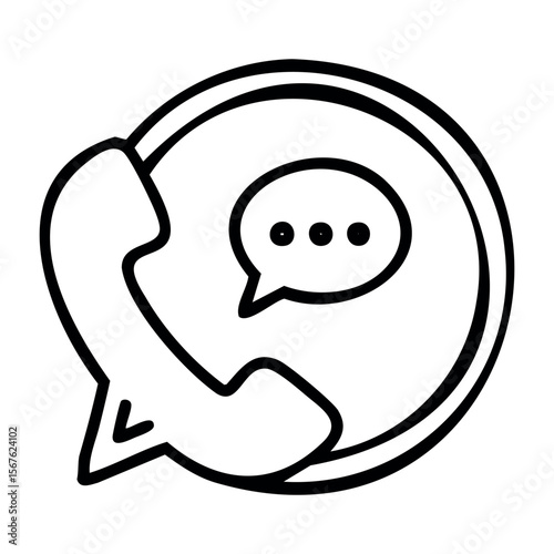 Speech bubble icon with hand gesture for communication and messaging apps. Vector hand-drawn doodle illustration
