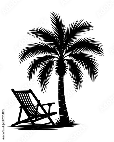 Relaxing under the Palm Tree Beach Chair Silhouette Illustration