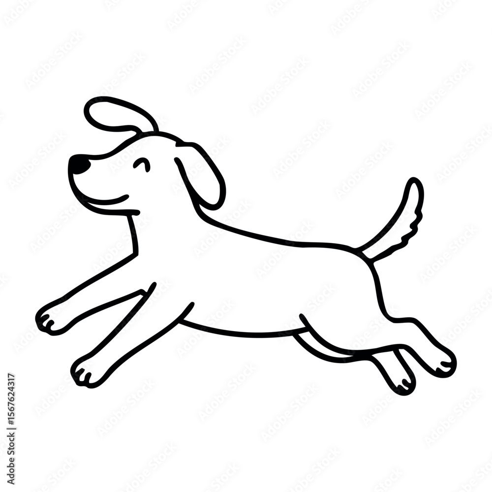 Fototapeta premium Happy cartoon dog with floppy ears jumping playfully. Vector hand-drawn doodle illustration