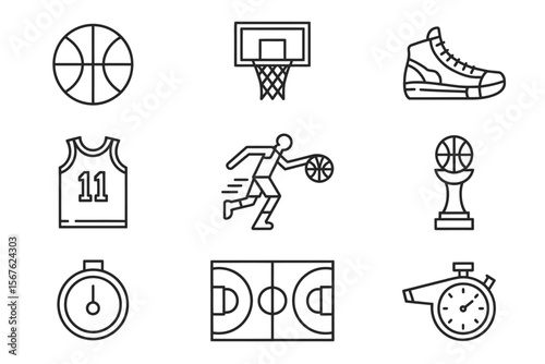 Basketball Icons Court, Shoes, Jersey, and More – Free Vector Pack
