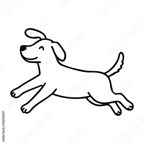 Happy cartoon dog with floppy ears jumping playfully. Vector hand-drawn doodle illustration