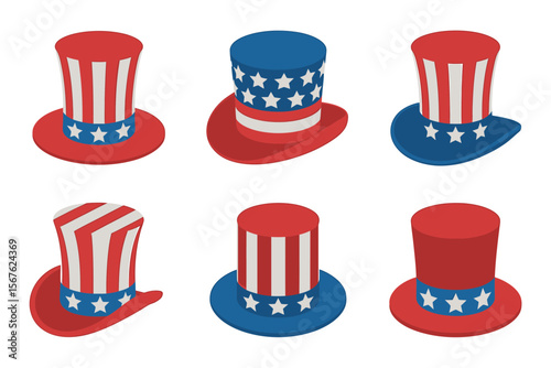 Patriotic Uncle Sam Top Hats American Icons, Red, White, and Blue Festive Hats