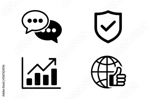 Secure Global Communication  Icons for Business Growth and Positive Feedback